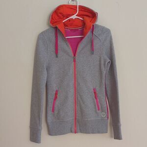 Roxy Hooded Jacket Grey Pink Orange Zip Up - Size XS